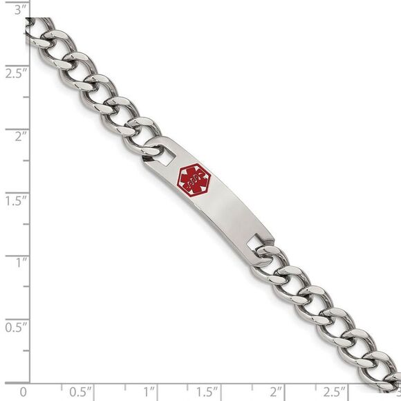 Stainless Steel Red Enamel Medical ID 9.5 Inch Bracelet - Picture 7 of 8